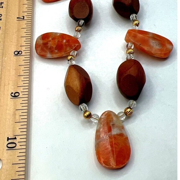 Handcrafted Carnelian Agate & Wood Beaded Necklace. N14 - Picture 9 of 9